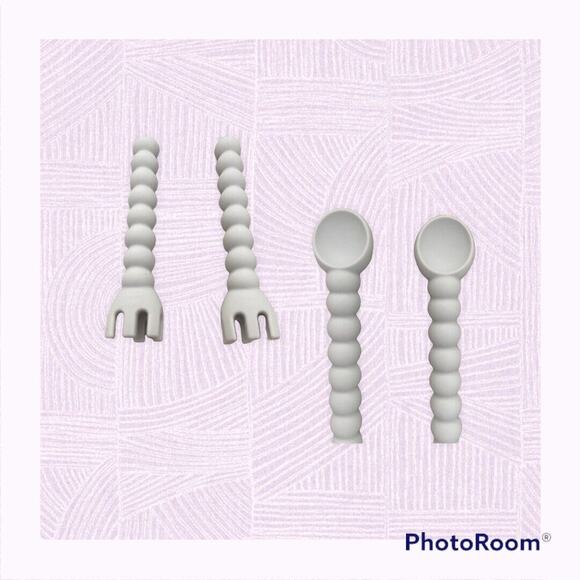 Baby Spoon and Fork Ryan & Rose 2 Pack Grey Soft Silicone BPA & Latex Free - Picture 3 of 3